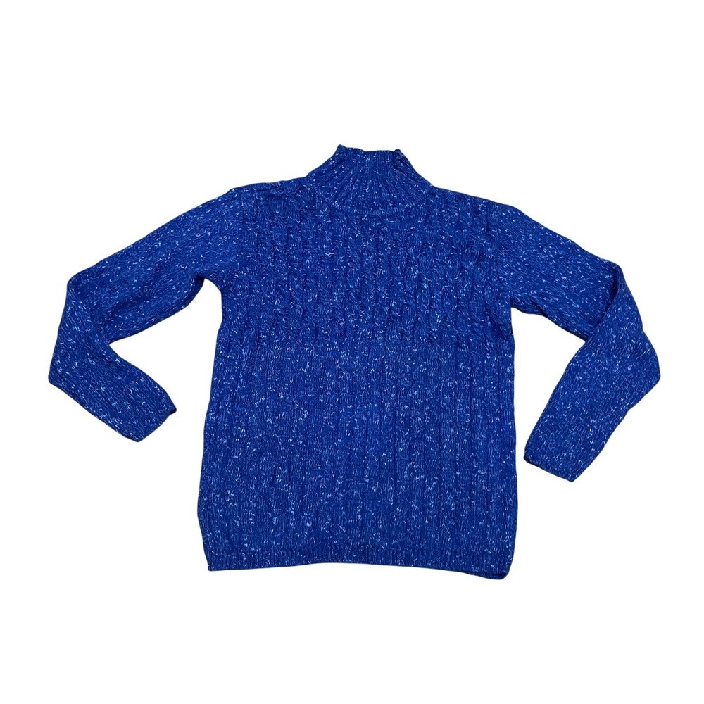 VTG Liz Claiborne Lizsport Women's S Blue Cable Knit Mock Neck Fisherman Sweater